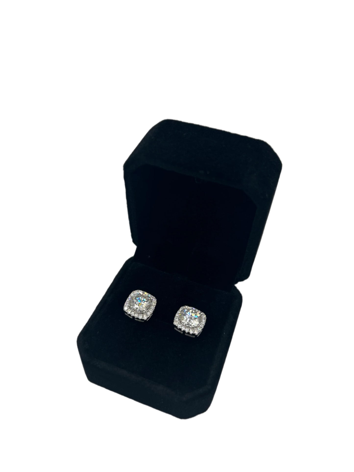Square Halo Moissanite VVS Earrings .925 Silver