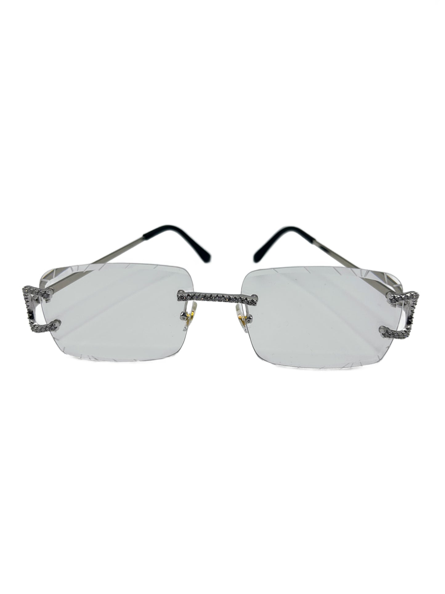 The Executives – Rimless Glasses with Diamond-Cut Lenses, Iced Bridge & Wrapped Temples