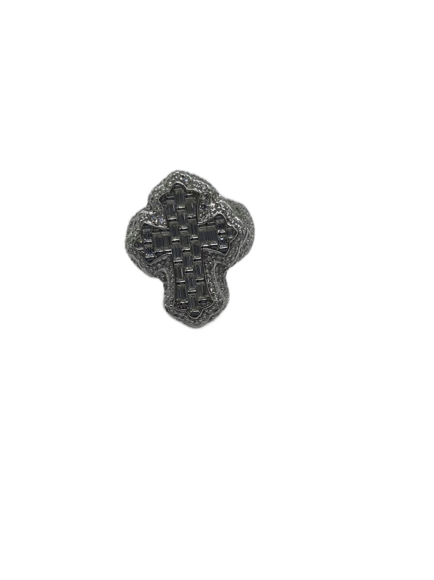 Holy Cross Moissanite Ring – Iced-Out Baguette & Round Cut in .925 Silver