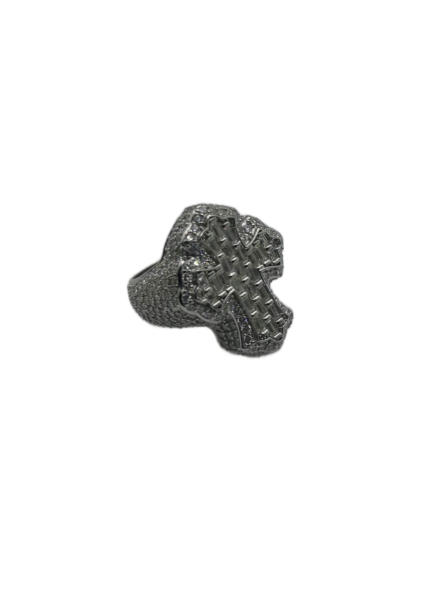 Holy Cross Moissanite Ring – Iced-Out Baguette & Round Cut in .925 Silver
