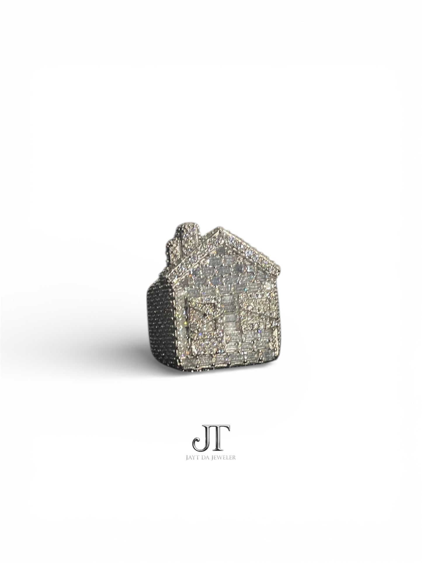 Trap House Moissanite Ring – Iced-Out Baguette & Round Cut in .925 Silver