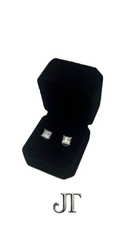 6.5mm VVS1 Lab Stone Princess Cut Stud Earrings – 3 Carat Total