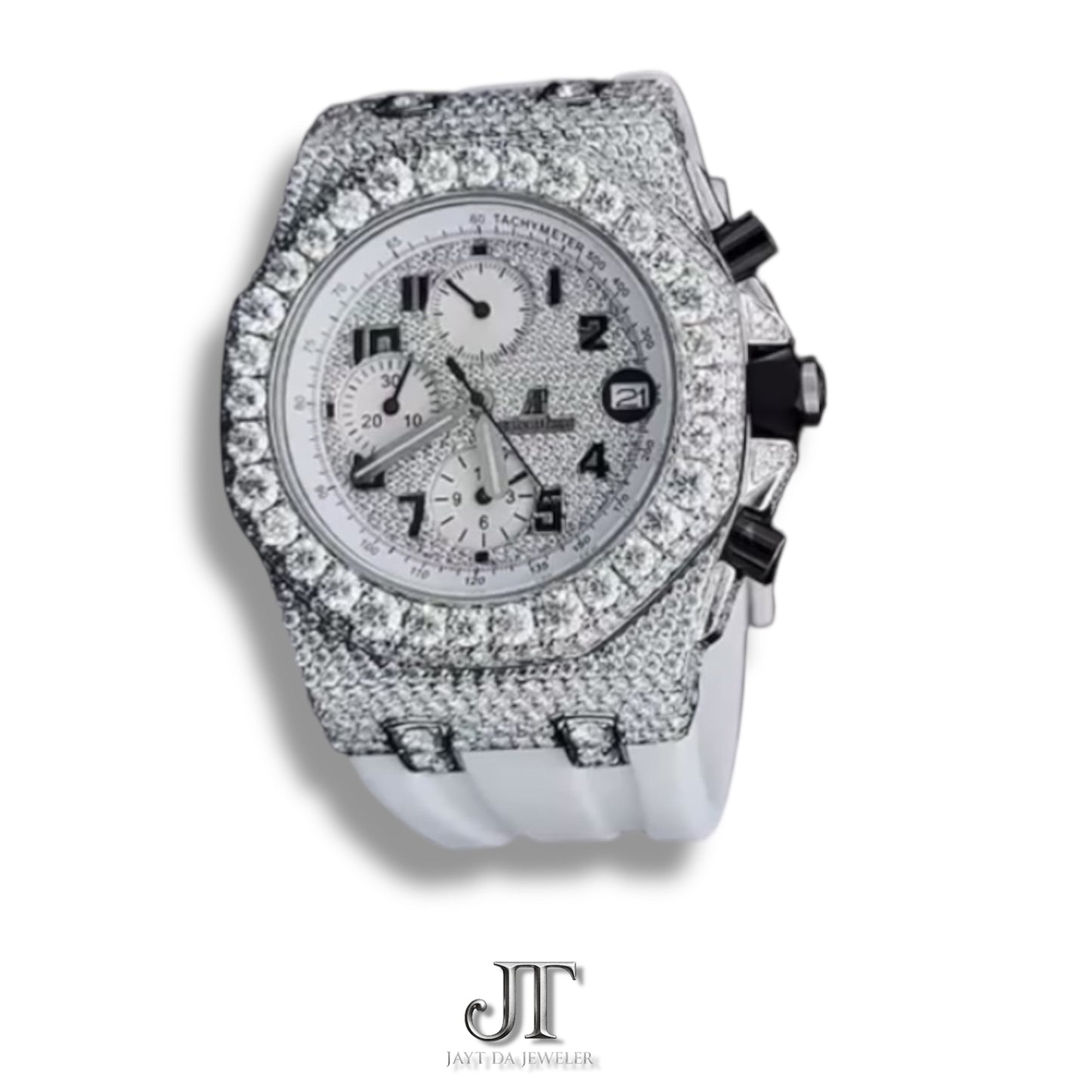 42mm AP White Silicon Band Moissanite Watch