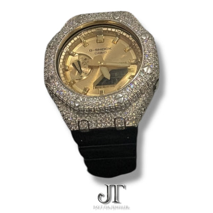 Yellow dial W black band Iced Out G shock